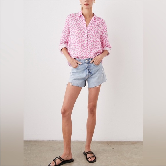 Rails Ellis Fuchsia Jaguar Button Up Cotton Gauze Top Pink White Size Medium - Picture 4 of 13